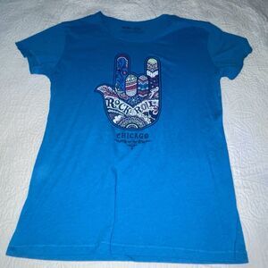 Hard Rock Cafe Chicago Rock & Roll‎ Teal Short Sleeve T-Shirt Women's Size XL